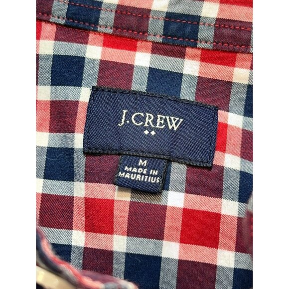 J. Crew Button Down Shirt Mens M Red Navy Plaid Long-Sleeve Classic Casual - Picture 2 of 13